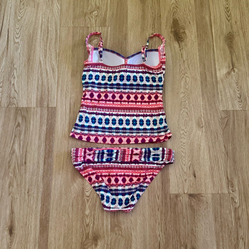 La Blanca Geometric Tribal Tankini Swimsuit Set 10 Coral Pink Blue Two Piece - Picture 2 of 14